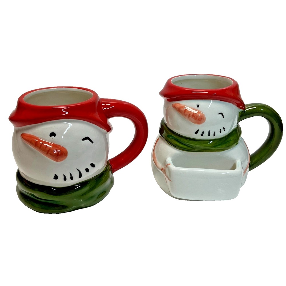 Threshold Snowman Mug Christmas Earthenware 15 oz. Coffee Cups Cookie Holder